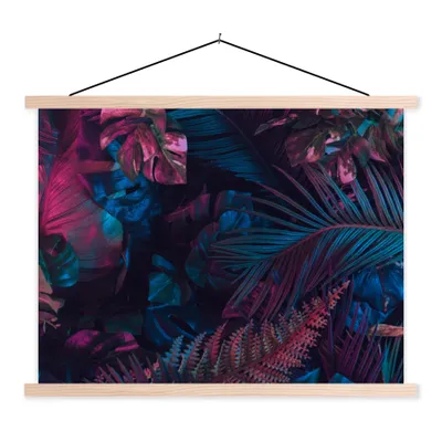 Produktbild von MuchoWow® Textilposter Dschungel - Blätter - Blau - Rosa - Mädchen - Kind 40x30 cm mit holzfarbenen Rahmen - Bilder