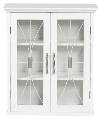 Produktbild von Badezimmerschrank - Wandschrank aus Holz in Weiß mit 2 Glastüren