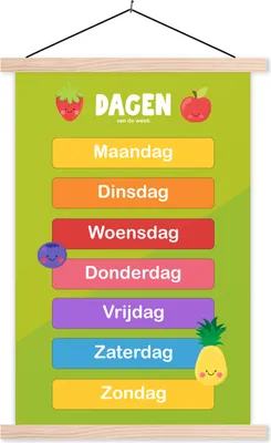 Produktbild von MuchoWow® Textilposter Kinderzimmer - Woche - Pädagogisch - Mädchen - Jungen - Kinder - Kinder 60x90 cm mit holzfarbenen Rahmen - Textil