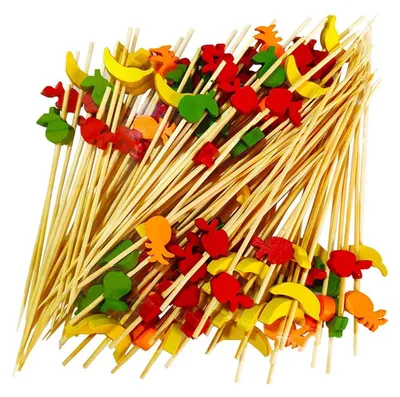 Immagine prodotto di Spiedini di legno, 100 pezzi, 12 cm, ideali per buffet, stuzzichini, frutta e snack colorati