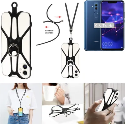 Produktbild von K-S-Trade 3in1 Handykette Handyband Handykordel Halsband Smartphone-Ring Handy-Ring kompatibel mit Huawei Mate 20 Lite Fingerhalterung Handyring