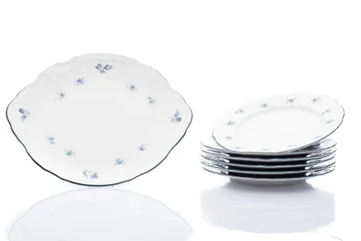 Zdjęcie produktu dla Thun 1794 Bernadotte, zestaw do ciast, porcelana czeska, niebieskie róże, Thun, 7 d.