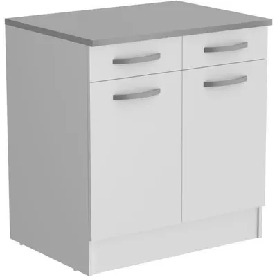 Produktbild von OSLO Küchenunterschrank 80 x 60 x 86 cm, mattweiß, 2 Türen & 2 Schubladen, Standmodul mit Arbeitsplatte