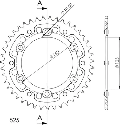 Produktbild von Stealth-Kettenrad Supersprox 525 - 43Z (orange) RST-899:43-ORG|ID 125,0 LK 150,0 6-Loch