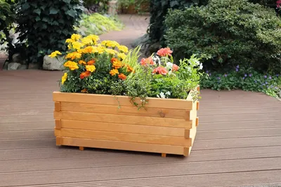 Produktbild von Pflanzkasten „Lucca“ mit Pflanzfolie aus Holz 39 x 69 x 29,5 cm honigfarben