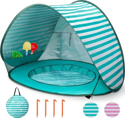 Produktbild von Baby Strandmuschel mit Mini Pool und UV-Schutz für Kleinkinder - Tragbares Pop-Up Strandzelt