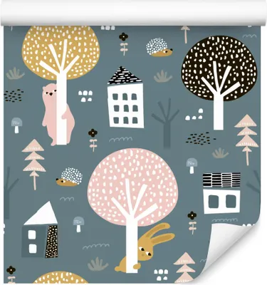 Produktbild von 10m VLIES TAPETE Rolle Kinderzimmer Tiere Bären Hasen Igel Bäume Blumen XXL