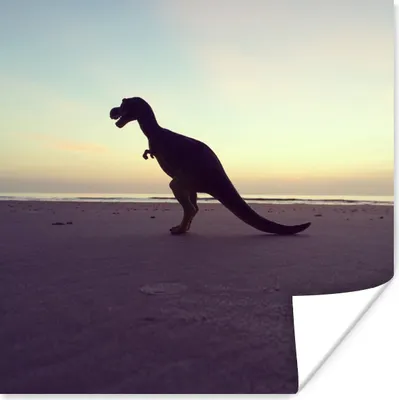 Produktbild von MuchoWow® Poster Silhouette - Dinosaurier - Strand 75x75 cm - Wand Dekoration