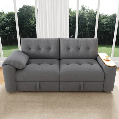 Produktbild von MODFU Sofa 2-Sitze mit Stauraum,Modulares Sofa mit Kopfstützen und integriertem Beistelltisch,platzsparende Schlafcouch,Grau