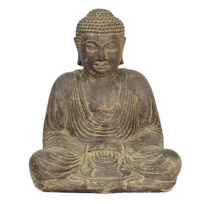 Produktbild von Japan Buddha Figur sitzend Skulptur Lotussitz Meditationsgeste Stein Lavasand Bali Steinfigur Garten Deko 20 cm