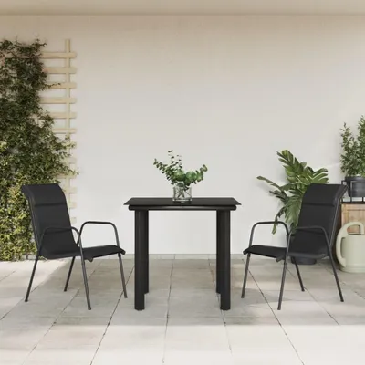Produktbild von 3-teiliges Gartenmöbel-Set aus schwarzem Stahl und Textilene für Balkon, Terrasse und Garten