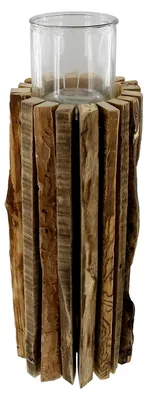 Produktbild von Windlichtsäule Rustikal aus recyceltem Holz, 55 cm hoch, Dekosäule mit Kerzenglas