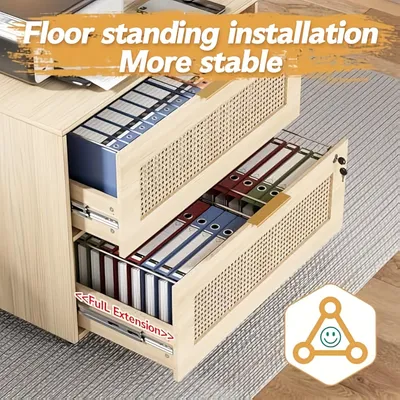 Image de Meuble de rangement sur roulettes - Bloc de tiroirs - Armoire de rangement mobile - Rangement de bureau - Chariot de bureau - 2 tiroirs verrouillables