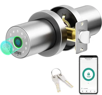 Imagen del producto de Cerradura biométrica para puerta, color plateado, con acceso mediante huella digital, ideal para apartamentos