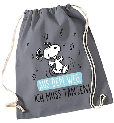 Produktbild von The Peanuts Turnbeutel Snoopy – Aus dem Weg, ich muss tanzen! Sportbeutel Rucksack mit Kordelzug Grau