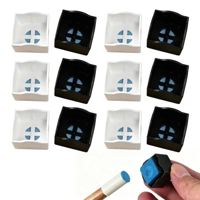 Productafbeelding van 12 stuks biljartkrijthouder van kunststof, keu-houder en accessoires voor biljarttafel, wit en zwart