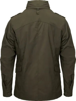Back view of a green tactical jacket.