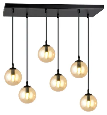 Zdjęcie produktu dla Lampa wisząca Cosmo ze stali w kolorze czarnym z kloszami z bursztynowego szkła