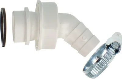 Produktbild von tecuro 45° Geräteanschlusstülle 1 Zoll  UWM, Tülle 19-23 mm, mit Schlauchschelle, für Küchen-Spülensiphon