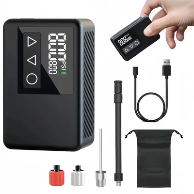 Produktbild von Fahrradpumpe Mini Elektrische Akku Luftpumpe 150PSI, LED-Licht,LCD Display, Wiederaufladbar Reifenpumpe für Fahrrad,E-Bike