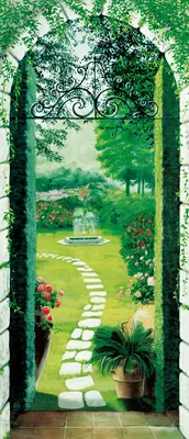 Produktbild von Türtapete Kunst Gemälde, Garten mit optischer Vergrößerung