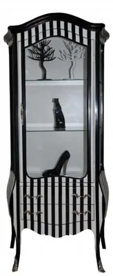 Obrázek produktu pro Casa Padrino, barokní vitrína v designu "Streifendesign", černá/bílá – vitrína z dřeva a skla – 73 x 36 x 176 cm