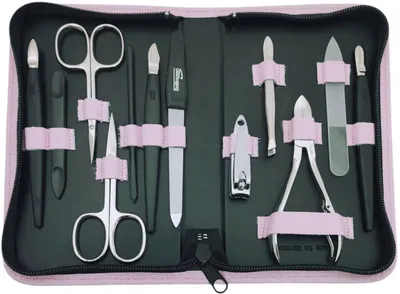 Produktbild von 12teiliges Solingen* Maniküre Set mit Leder-Etui Nagelpflege,  Germany Hellrosa / Dollaro