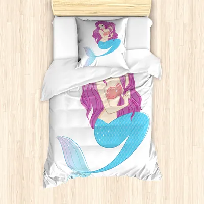 Produktbild von ABAKUHAUS Meerjungfrau Mantele, Meerjungfrau mit rosa Haaren, Milbensicher Allergiker geeignet mit Kissenbezügen, 135 cm x 200 cm - 80 x 80 cm, Turquoise Fuchsia Weiß