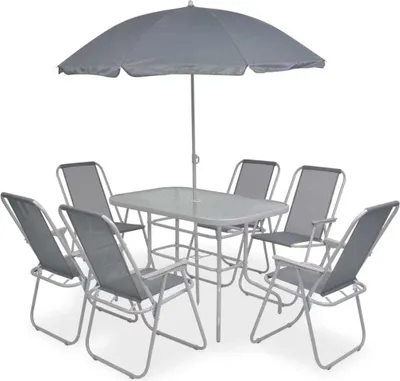 Produktbild von The Living Store 8-tlg. Garten-Essgruppe Stahl und Textilene Grau