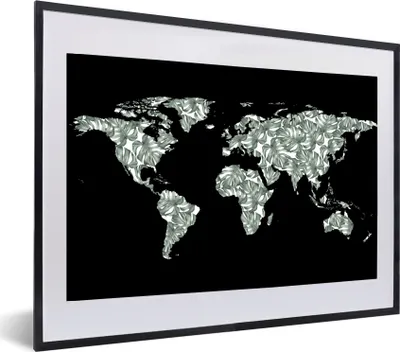 Produktbild von MuchoWow® MuchoWow® Gerahmtes Poster Weltkarte - Blätter - Natur 60x40 cm - Poster mit zchwarzem Bilderrahmen - Schlafzimmer - Plakat in Rahmen - Drucken