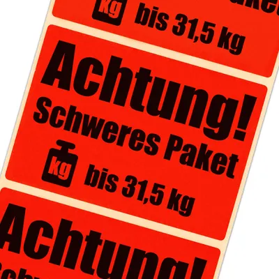 Produktbild von 1000 Stück Etiketten Achtung schweres Paket  bis 31,5 kg rot 105 x 72 mm