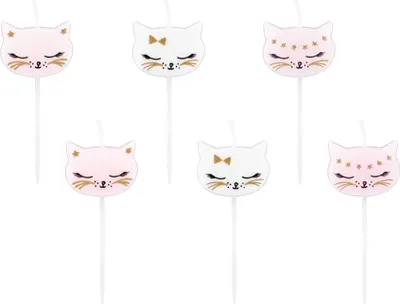 Produktbild von Kätzchen-Kerzen 6 Stück weiss-rosa-gold 2 cm