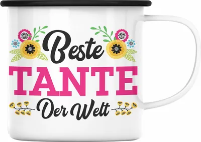 Produktbild von Trendation - Beste Tante der Welt Geschenk Emaille Tasse Spruch für Tante Weihnachten Lieblings Verrückte Tante Coole Geschenkidee (Schwarz)