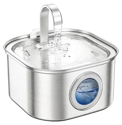 Produktbild von Zimilo 3,2L Edelstahl Katzenbrunnen, mehrschichtige Filterung, Automatischer Trinkbrunnen, mit Wasserstandsanzeige, für Hunde und Katzen