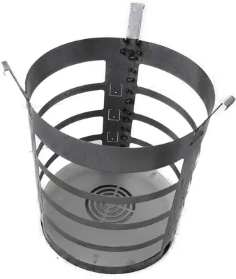 A metal fire basket with a perforated base, shown against a white background.