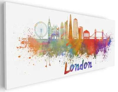 Produktbild von Wallario Premium Leinwandbild Städte als Aquarell - Skyline von London in Größe 30 x 75 cm