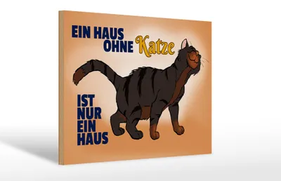 Produktbild von Holzschild Spruch 30x20cm Haus ohne Katze ist nur ein Haus
