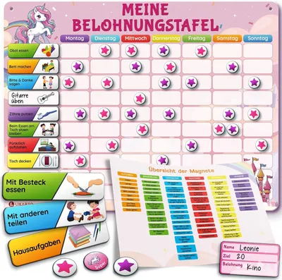Produktbild von LIKARTO Belohnungstafel Kinder - Montessori Aufgabenplaner & Magnettafel - Für mehr Struktur im Alltag - individuell anpassbar - Pink