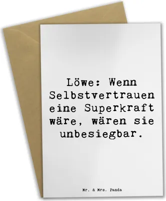 Produktbild von Mr. & Mrs. Panda babykarte Spruch Löwe Superkraft - Weiß - Geschenk, Horoskop, hochzeitskarten, Klappkarte, osterkarte, Tierkreiszeichen, weihnachtskarten, osterkarten