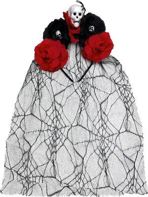 Produktbild von Oblique Unique Rosen Haarreifen mit Schleier und Totenköpfen Haarreif für Tag der Toten La Catrina Halloween Karneval Fasching