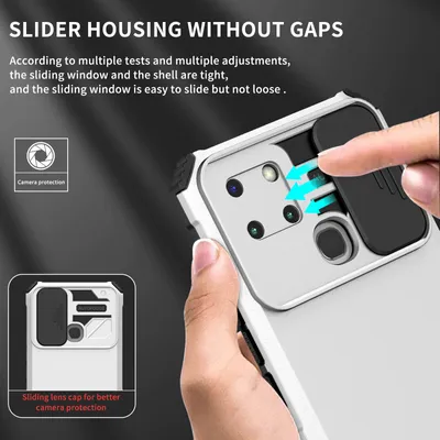 Produktbild von Infinix Smart 6 Hülle, Dual Layer Ständer Schutzhülle mit Schiebe Kamera Schutz für Infinix Smart 6 Weiß