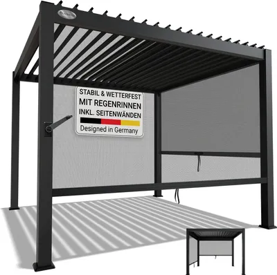 Produktbild von Juskys Lamellendach Tahiti 3x3 m inkl. 2x Seitenwand 3 m - Stahl Pergola stabil & wetterfest - Anthrazit