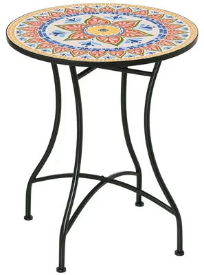 Produktbild von Garten-Mosaiktisch - Bistrotisch - Rund - Für den Außenbereich - Metallrahmen - Mosaikplatte - Ø60 cm - 71 cm hoch - Mehrfarbig