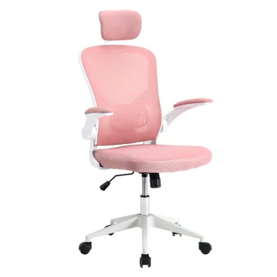 Obrázok produktu pre Ergonomická kancelárska stolička s bedrovou opierkou, opierkou hlavy, ružová