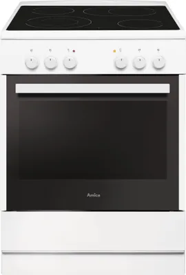Produktbild von Amica SHC 914 111 W Elektroherd, Weiß, 65 l Volumen, 60 cm Breite, , Ober-/Unterhitze + Umluft, 4 Kochfelder, Hitzeschutz-TÃ1/4r, Selbstreinigungsfunktion