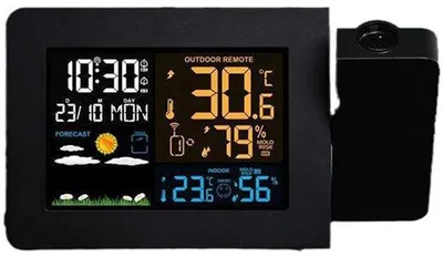 Image de Réveil atomique avec station météo – Horloge à projection, WWVB, thermomètre sans fil, température/humidité, prévisions météo