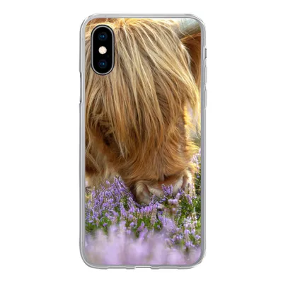 Produktbild von MuchoWow® Handyhülle Schutzhülle Hülle für iPhone X Schottische Highlander - Gras - Heidekraut - Tiere Silikon Softcase Handy Hülle - Handyhülle