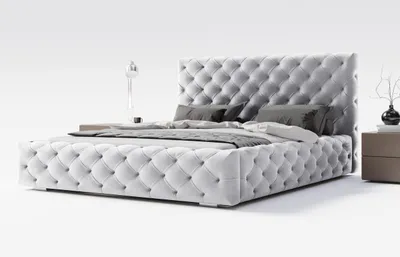 Produktbild von Doppelbett 140x200 cm Paris - Chesterfiled, Samt, Bettkasten - Polsterbett mit Metall-Lattenrost - Hellgrau