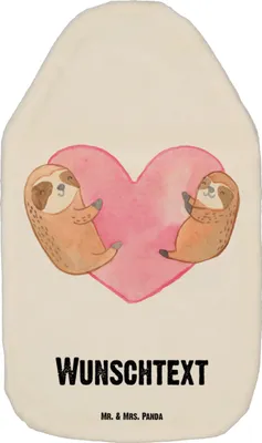 Produktbild von Mr. & Mrs. Panda Personalisierte Wärmflasche Faultiere Herz - Weiß - Personalisierte Geschenke, Heiraten, Verlobung, Heiratsantrag, Wärmflasche mit Namen, Freund, Liebe
