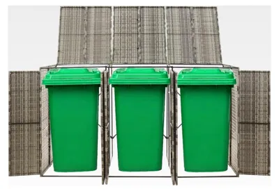 Produktbild von Mülltonnenbox für 3 Tonnen Grau 207x80x117 cm aus Poly Rattan